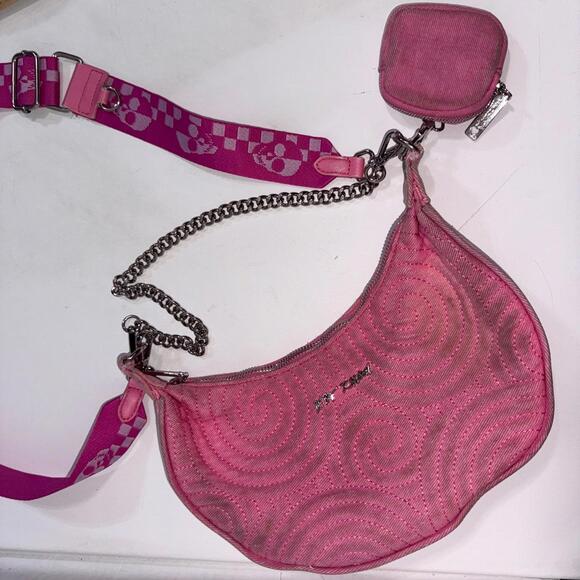 Betsey Johnson XOVALLI Pink Skull Crossbones Embroidered Crossbody Shoulder Bag - Picture 12 of 12